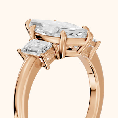 Zoe Three-Stone Marquise Diamond Ring in Rose Gold - slant-view.webp