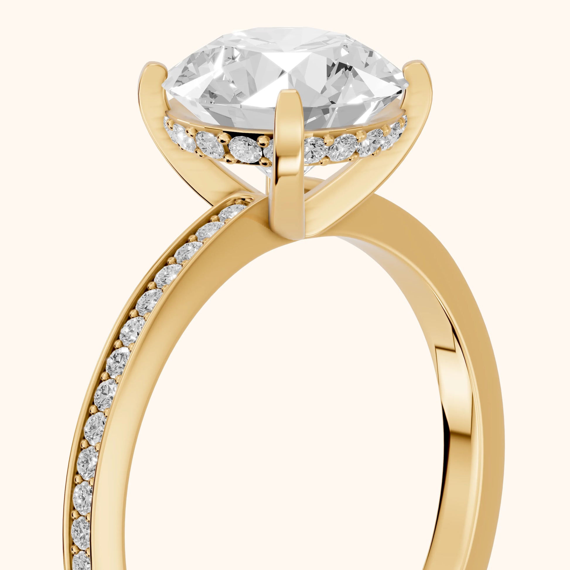 Naia Hidden Halo Round Diamond Ring in Yellow Gold - slant-view.webp