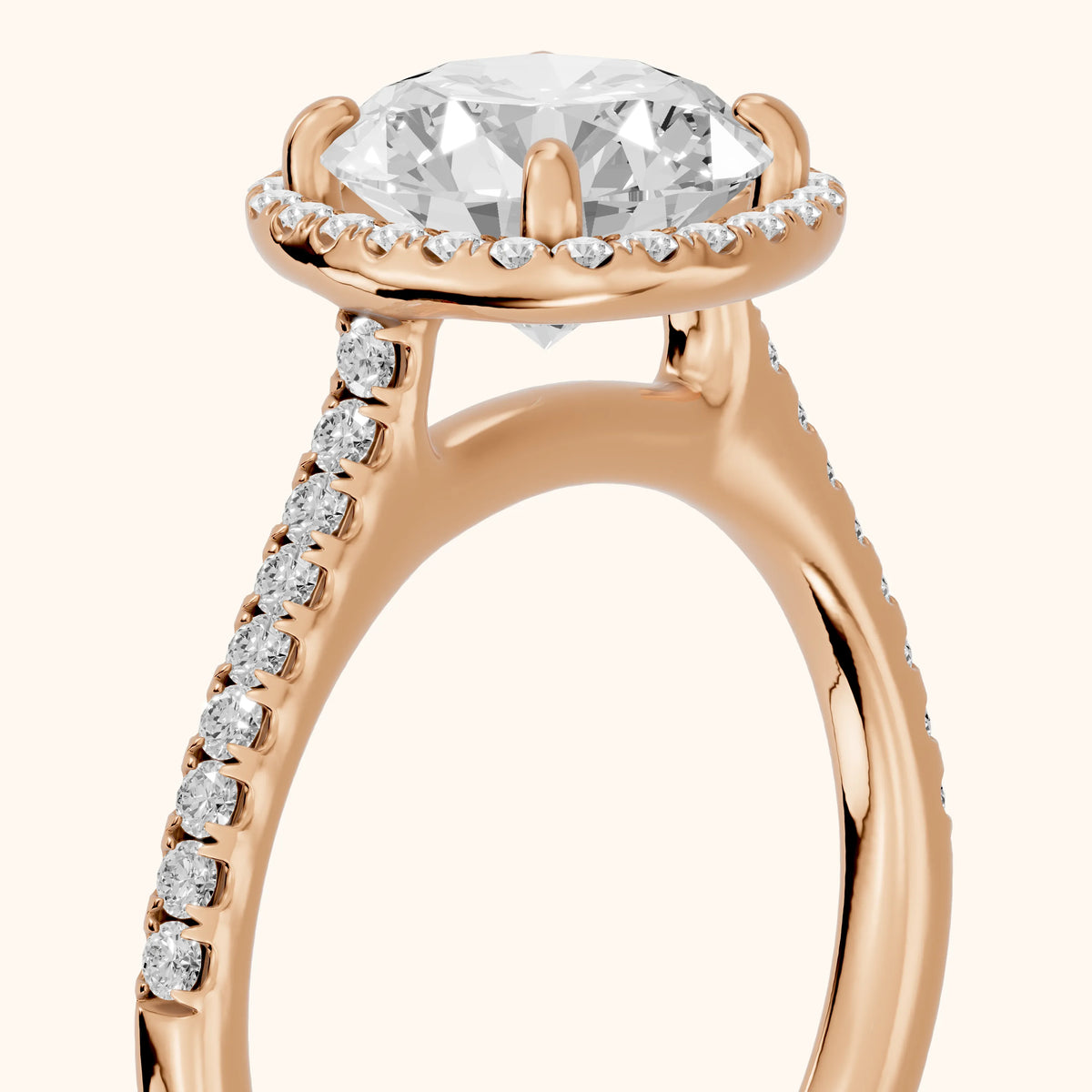Jean Halo Pavé Round Diamond Engagement Ring in Rose Gold - slant-view.webp
