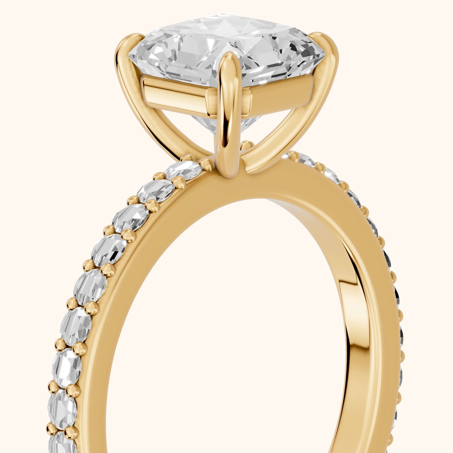 Aisha Pavé Solitaire Radiant Diamond Engagement Ring in Yellow Gold - slant-view.webp
