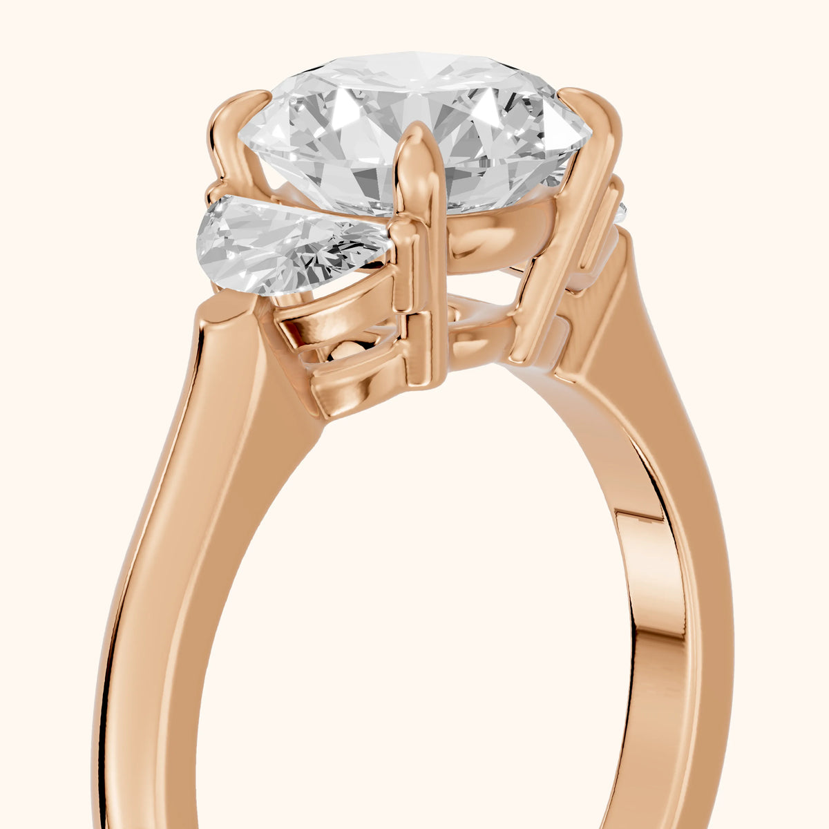 Elia Half-Moon Three-Stone Round Diamond Engagement Ring in Rose Gold - slant-view.webp