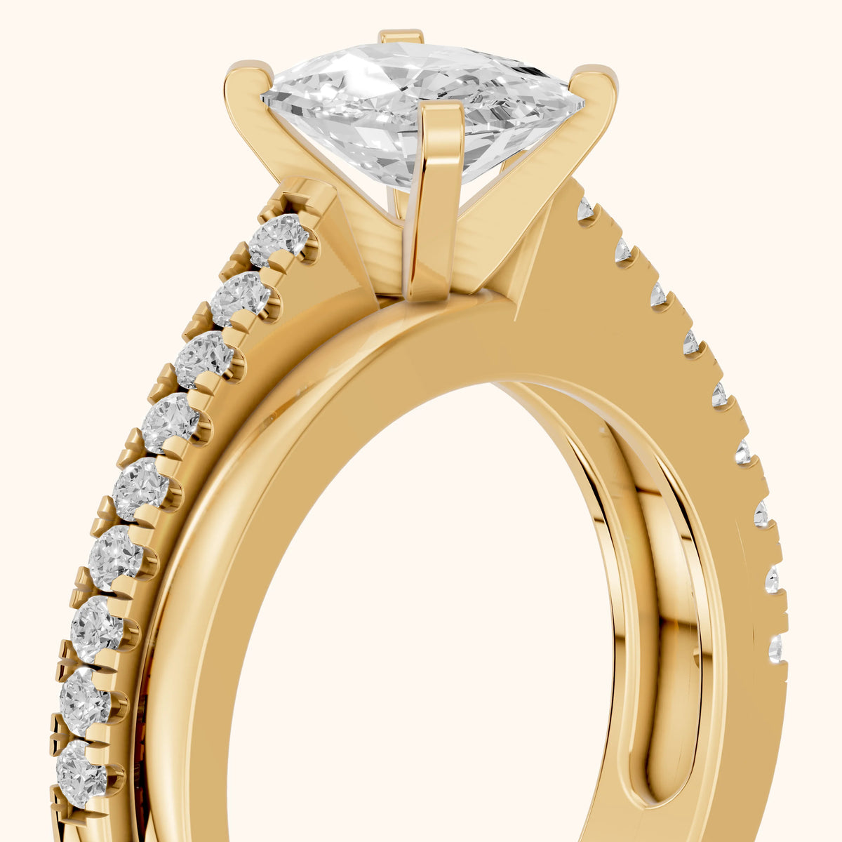 Edith Criss Cross Pavé Cushion Diamond Engagement Ring in Yellow Gold - slant-view.webp