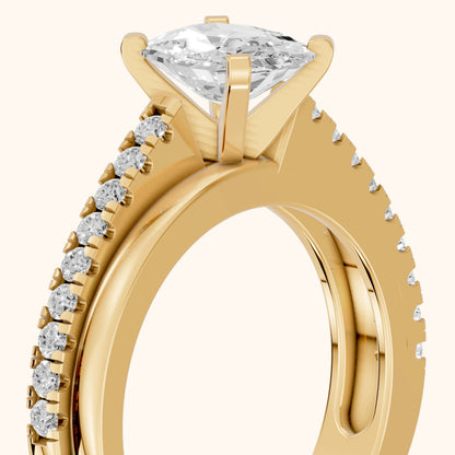 Edith Criss Cross Pavé Cushion Diamond Engagement Ring in Yellow Gold - slant-view.webp