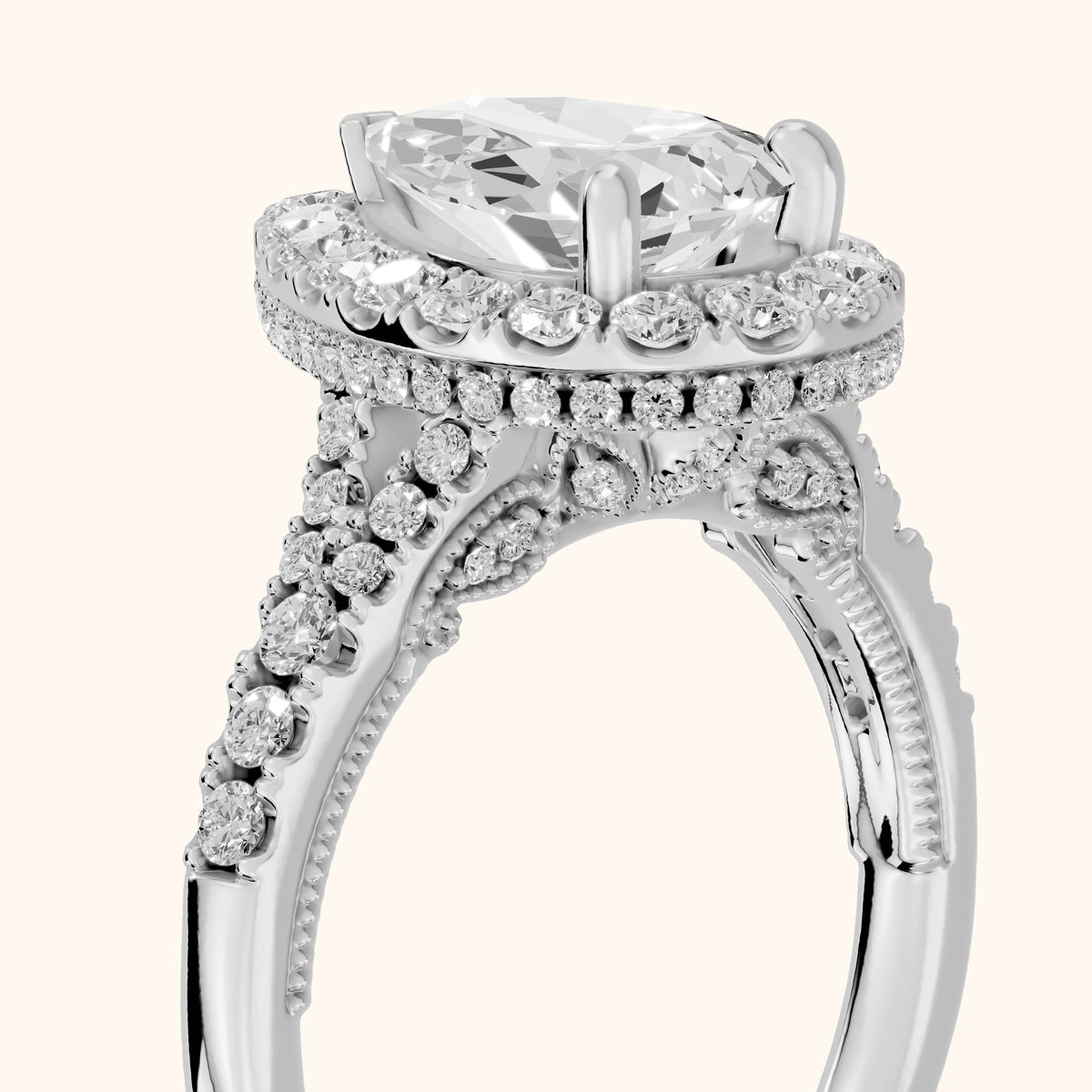 Kenner Halo Split Shank Pear Diamond Engagement Ring in Silver - slant-view.webp