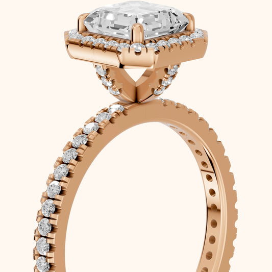 Rosemary Halo Pavé Asscher Diamond Engagement Ring in Rose Gold - slant-view.webp