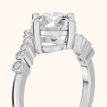 Chatham Bezel Bypass Round Diamond Engagement Ring in Silver - slant-view.webp