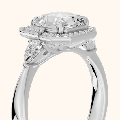 Eliza Halo Sidestone Radiant Diamond Engagement Ring in Silver - slant-view.webp