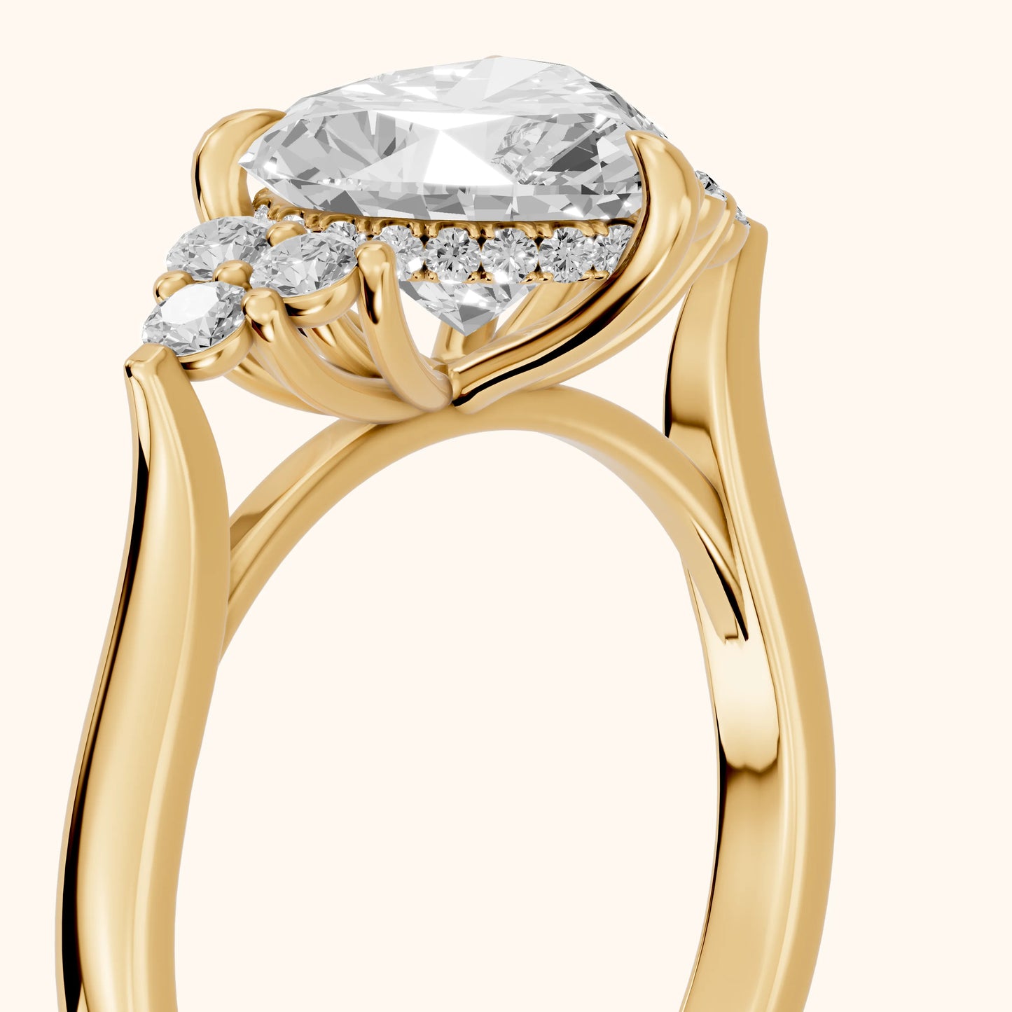 Anya Sidestone Cluster Heart Diamond Ring in Yellow Gold - slant-view.webp