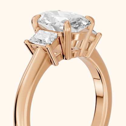 Cosette Statement Three-Stone Oval Diamond Engagement Ring in Rose Gold - slant-view.webp