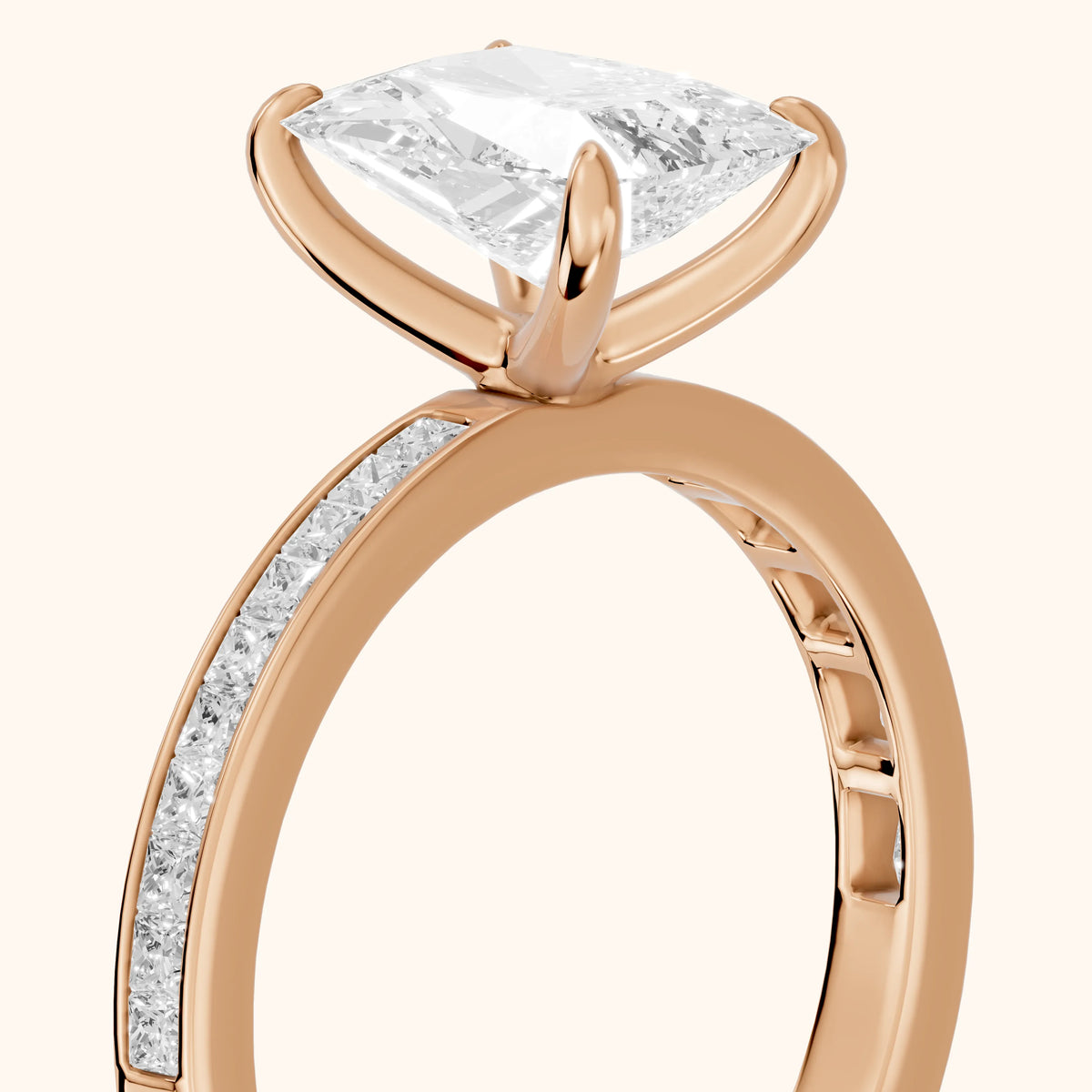 Freja Channel Set Radiant Diamond Engagement Ring in Rose Gold - slant-view.webp