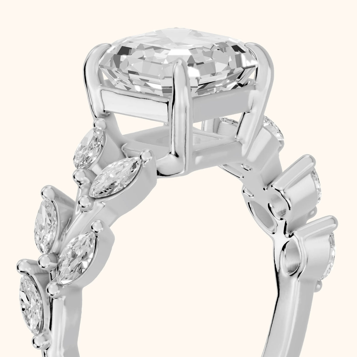 Maureen Leaf Garland Asscher Diamond Engagement Ring in Platinum - slant-view.webp