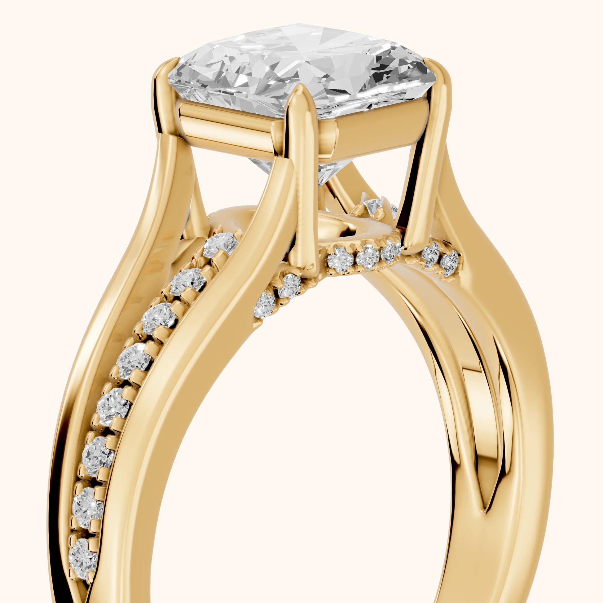 Scarlett Split Shank Pavé Radiant Diamond Ring in Yellow Gold - slant-view.webp