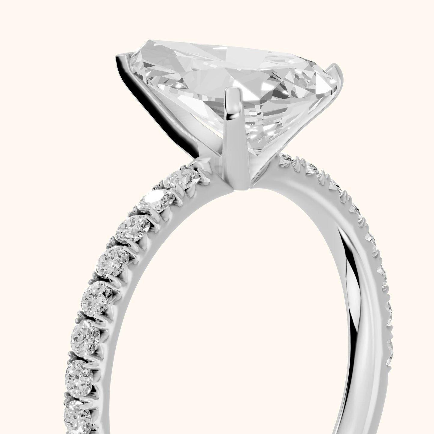 Juna French Pavé Solitaire Pear Diamond Engagement Ring in Silver - slant-view.webp