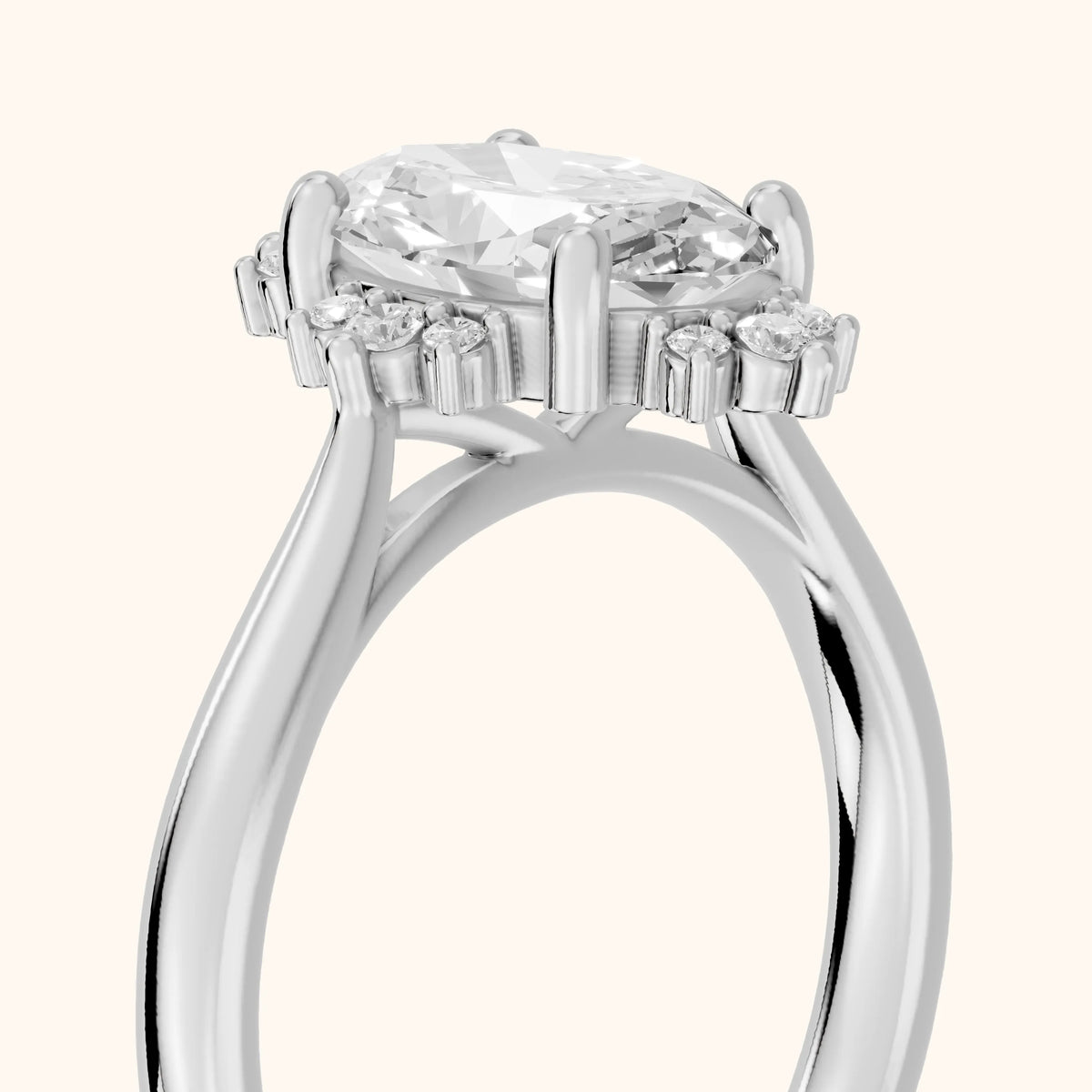 Linden Starburst Cluster Oval Diamond Engagement Ring in Platinum - slant-view.webp