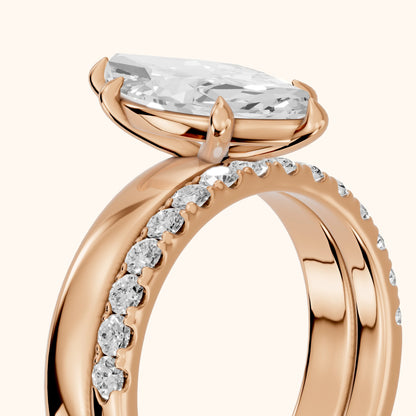 Veda Split Shank Pavé Marquise Diamond Engagement Ring in Rose Gold - slant-view.webp