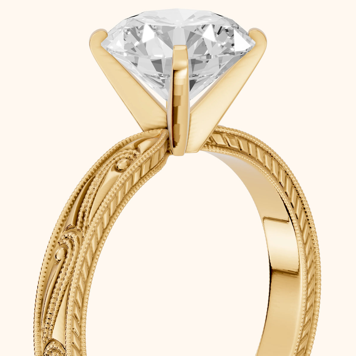 Abbie Engraved Solitaire Round Diamond Engagement Ring in Yellow Gold - slant-view.webp