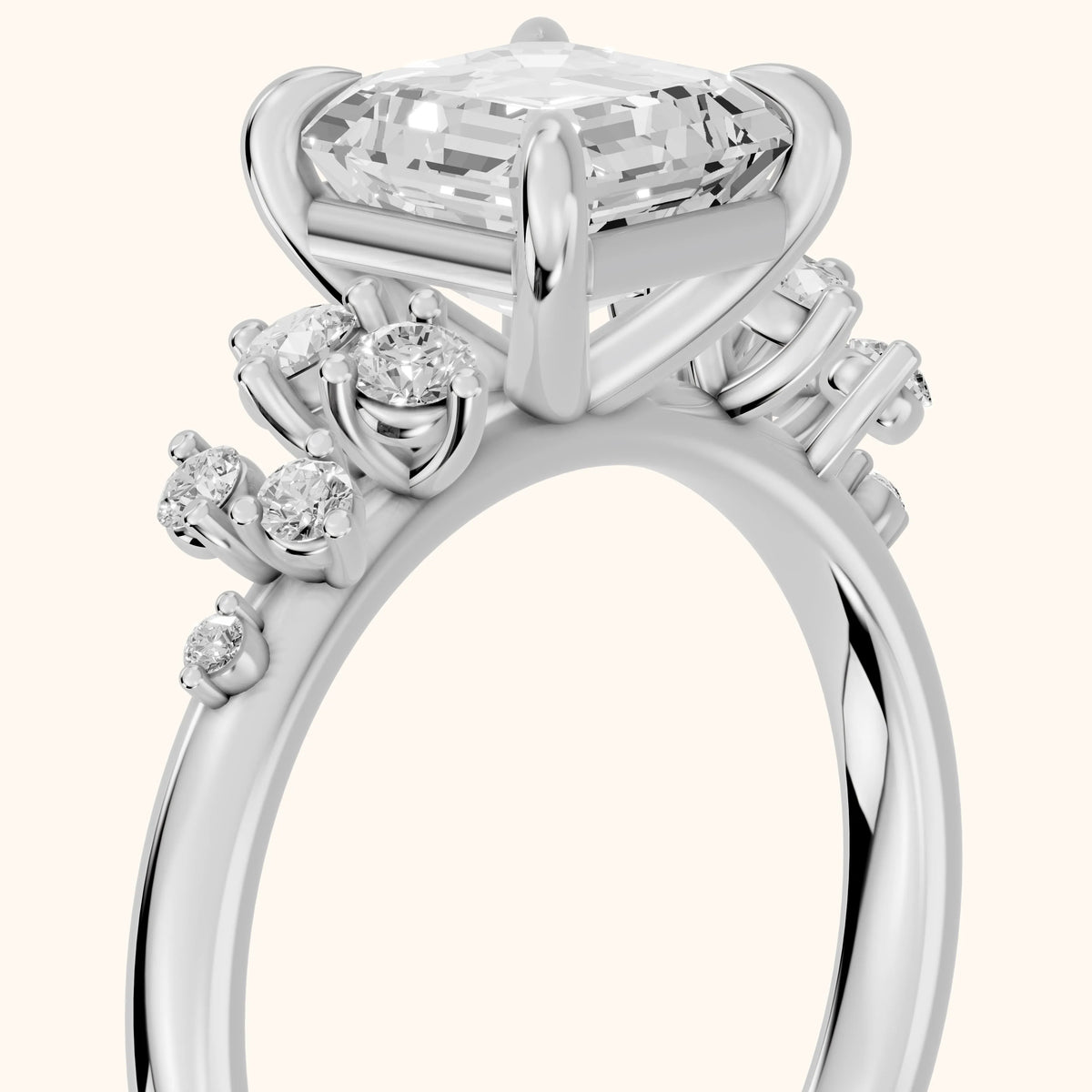 Mirabelle Cluster Asscher Diamond Engagement Ring in Platinum - slant-view.webp