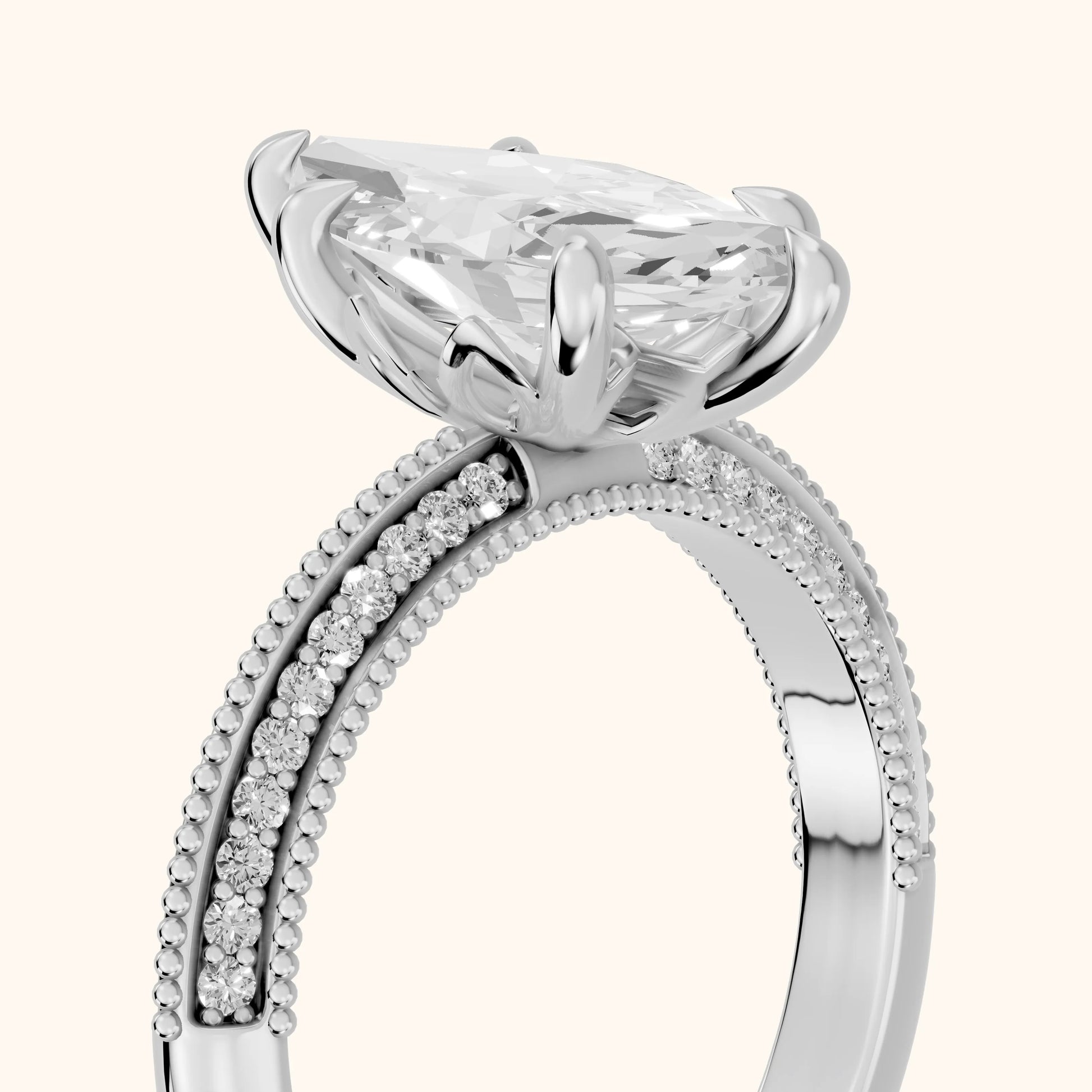 Indie Vintage Milgrain Marquise Diamond Engagement Ring in Silver - slant-view.webp