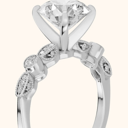 Heidi Vintage Milgrain Round Diamond Engagement Ring in Silver - slant-view.webp