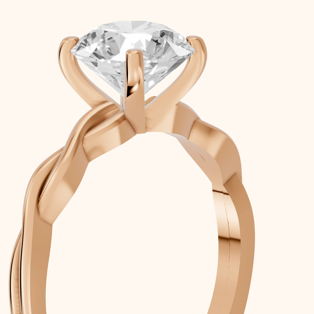 Iris Twist Round Diamond Engagement Ring in Rose Gold - slant-view.webp