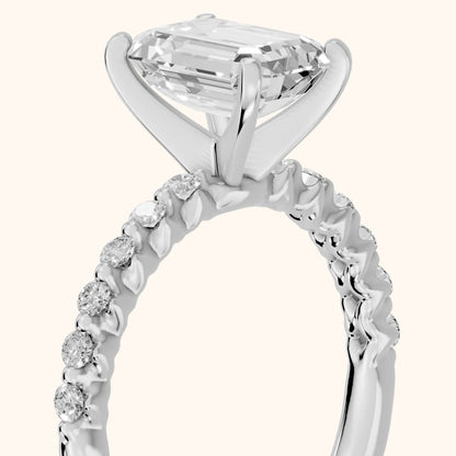 Lilia Beaded Pavé Emerald Diamond Engagement Ring in White Gold - slant-view.webp