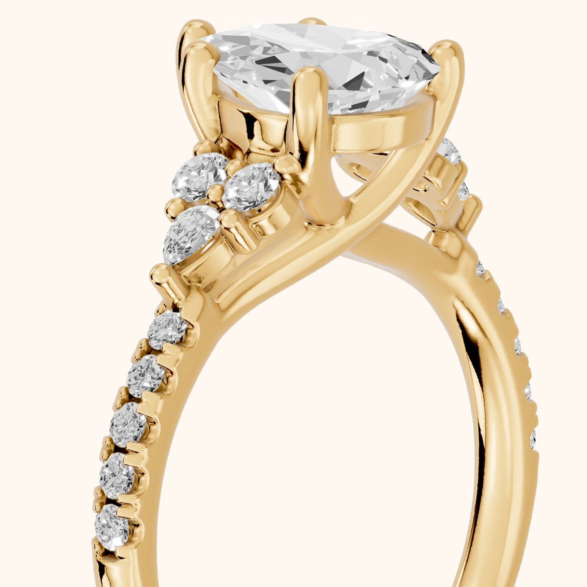 Alta Pavé Cluster Pear Diamond Engagement Ring in Yellow Gold - slant-view.webp