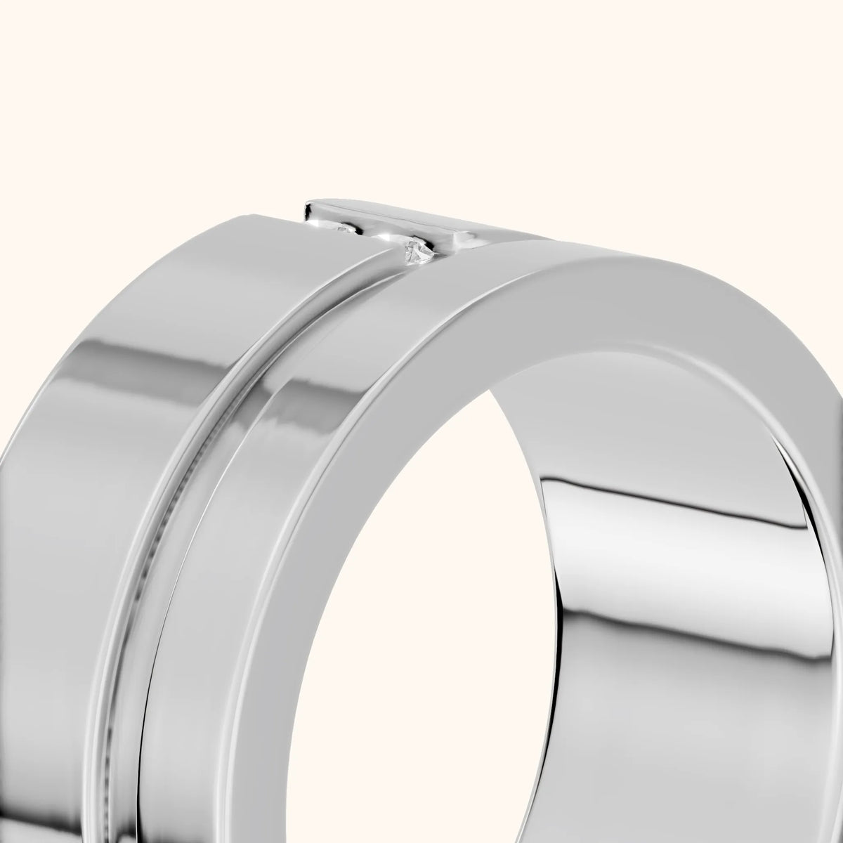 Soraya Flat Grooved Round Diamond Wedding Band in Silver - slant-view