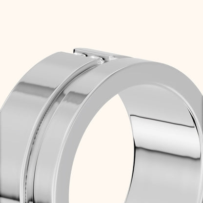 Soraya Flat Grooved Round Diamond Wedding Band in Silver - slant-view