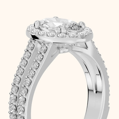 Tampa Halo Split Shank Oval Diamond Engagement Ring in Silver - slant-view.webp
