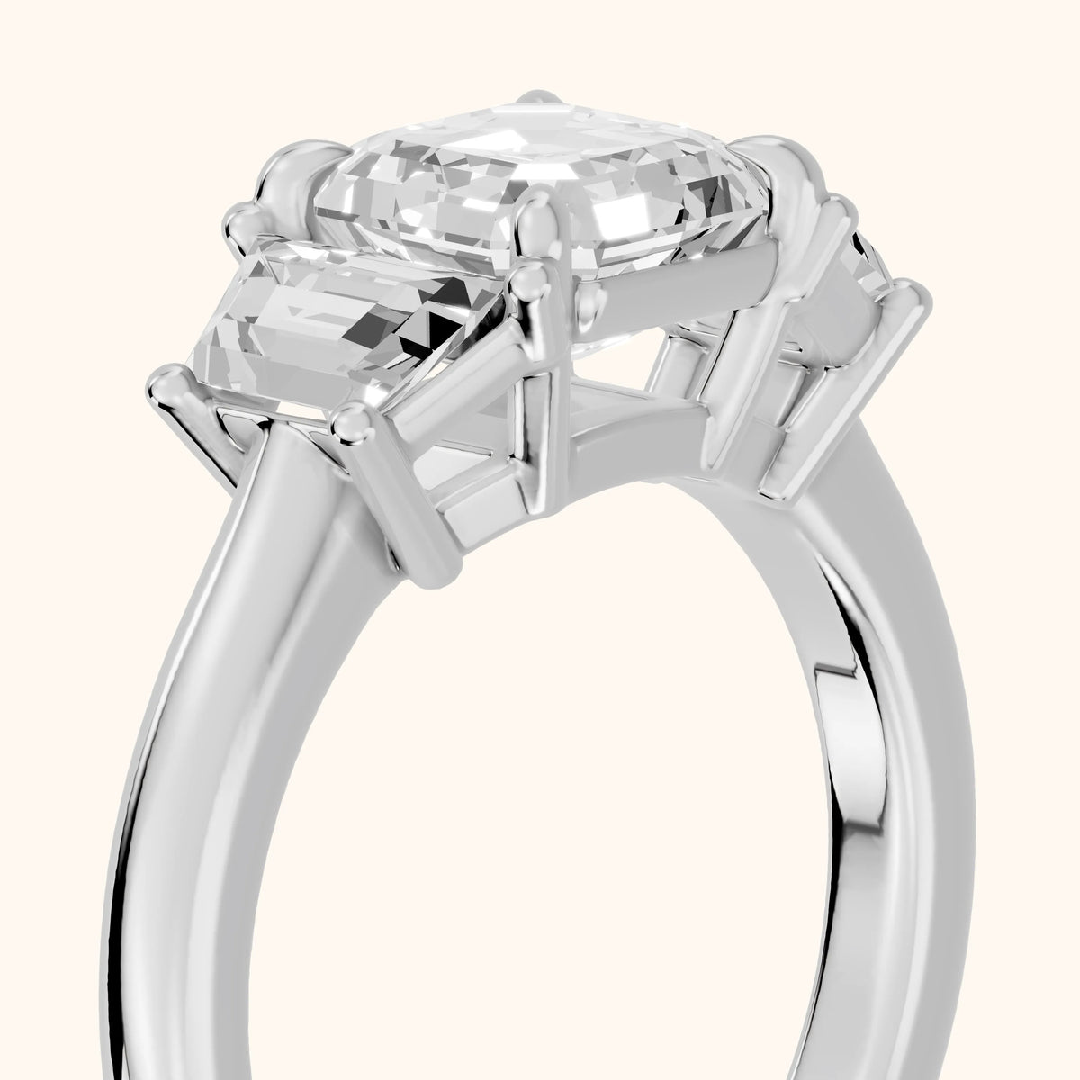 Filippa Trapezoid Three-Stone Asscher Diamond Engagement Ring in White Gold - slant-view.webp