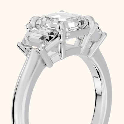 Filippa Trapezoid Three-Stone Asscher Diamond Engagement Ring in White Gold - slant-view.webp