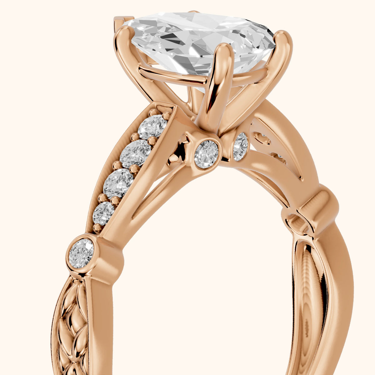 Winter Scalloped Pavé Pear Diamond Engagement Ring in Rose Gold - slant-view.webp