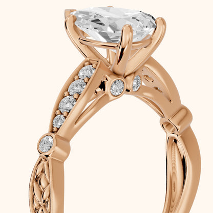 Winter Scalloped Pavé Pear Diamond Engagement Ring in Rose Gold - slant-view.webp