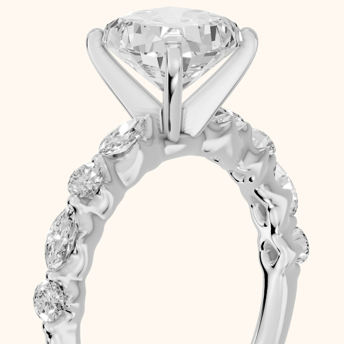 Lidia Leaf Garland Cushion Diamond Engagement Ring in Silver - slant-view.webp