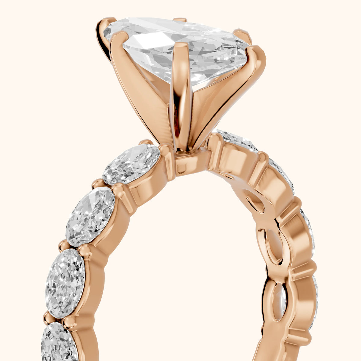 Isobel East-West Pavé Marquise Diamond Engagement Ring in Rose Gold - slant-view.webp
