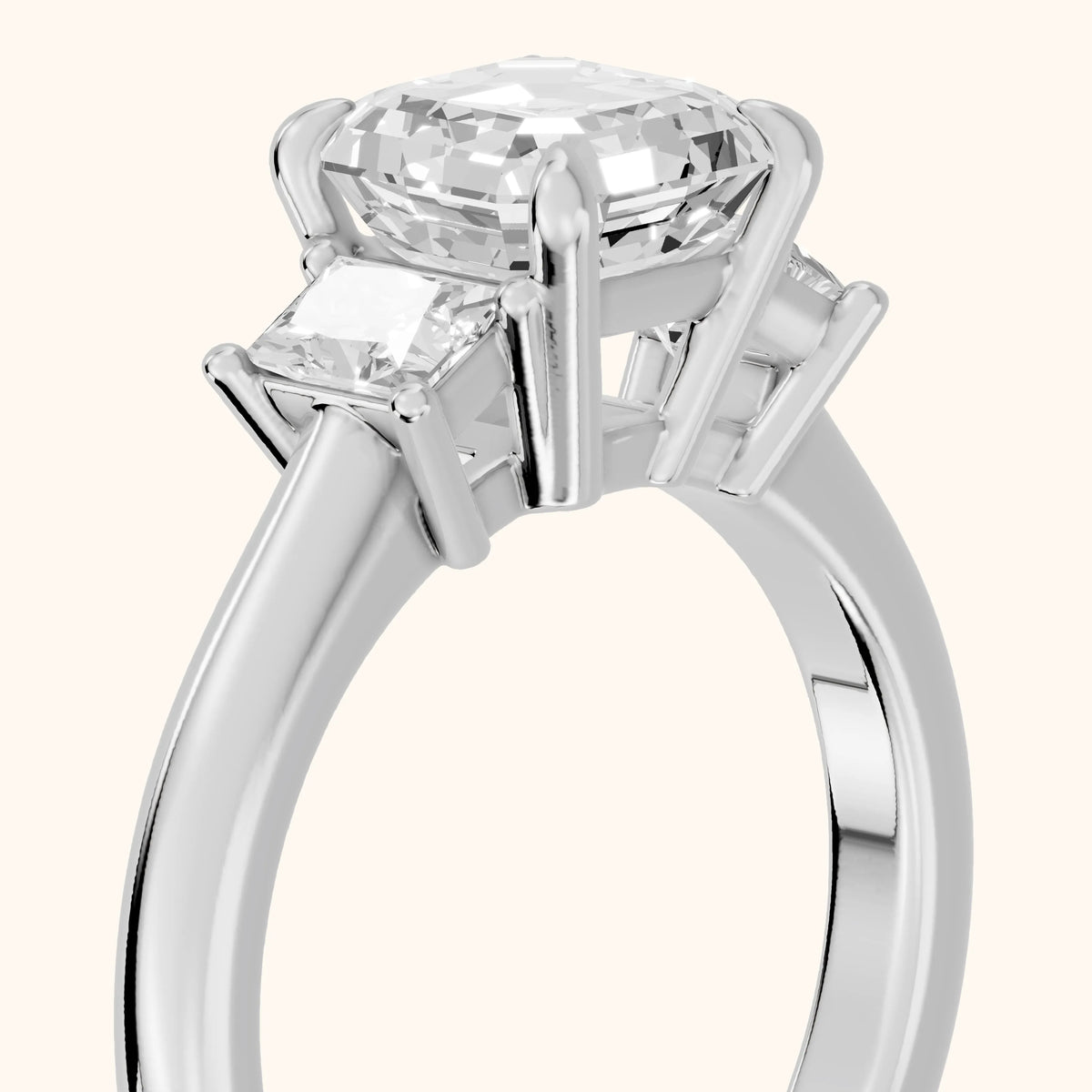 Cosette Statement Three-Stone Asscher Diamond Engagement Ring in Silver - slant-view.webp