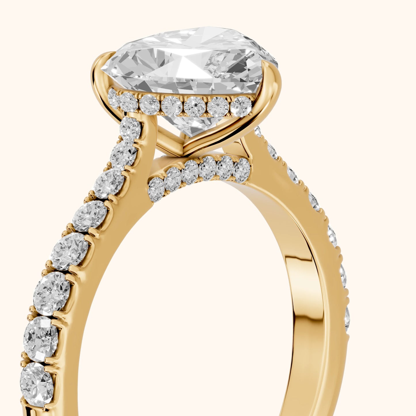 Gia Hidden Halo Pavé Heart Diamond Ring in Yellow Gold - slant-view.webp