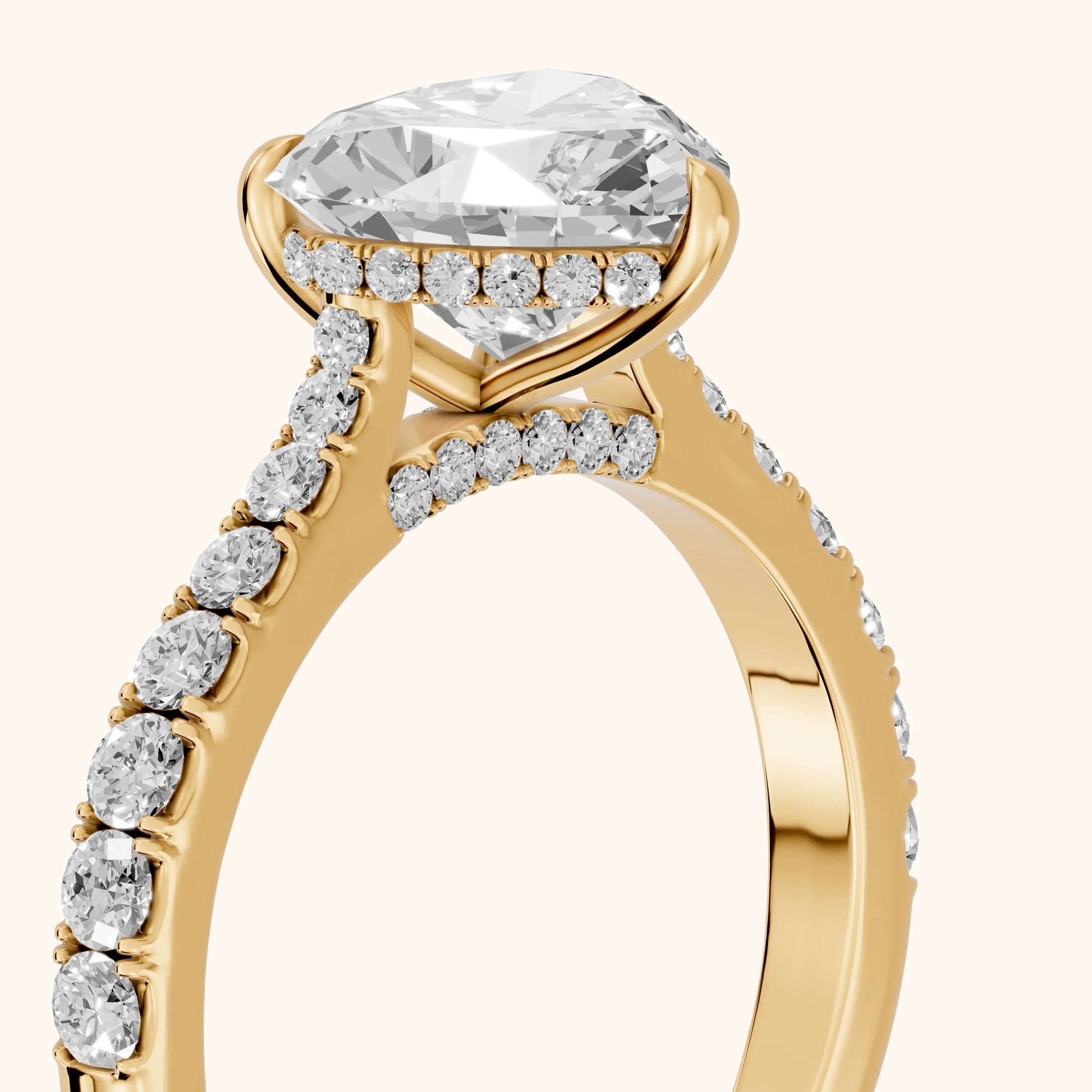 Gia Hidden Halo Pavé Heart Diamond Ring in Yellow Gold - slant-view.webp