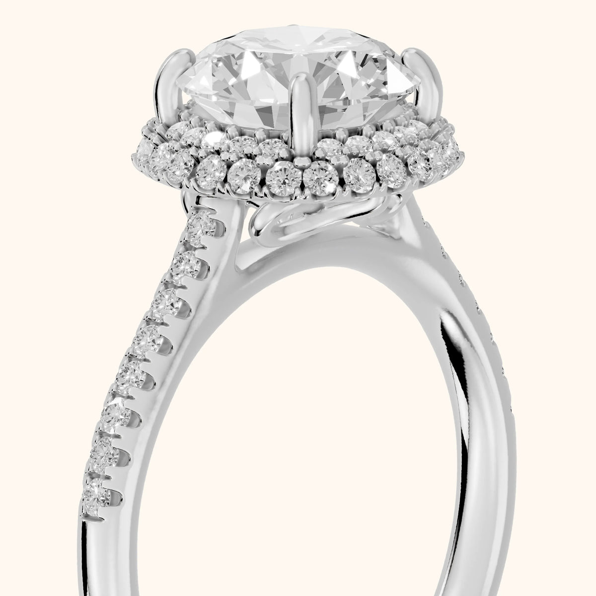 Connie Double Halo Pavé Round Diamond Engagement Ring in Silver - slant-view.webp