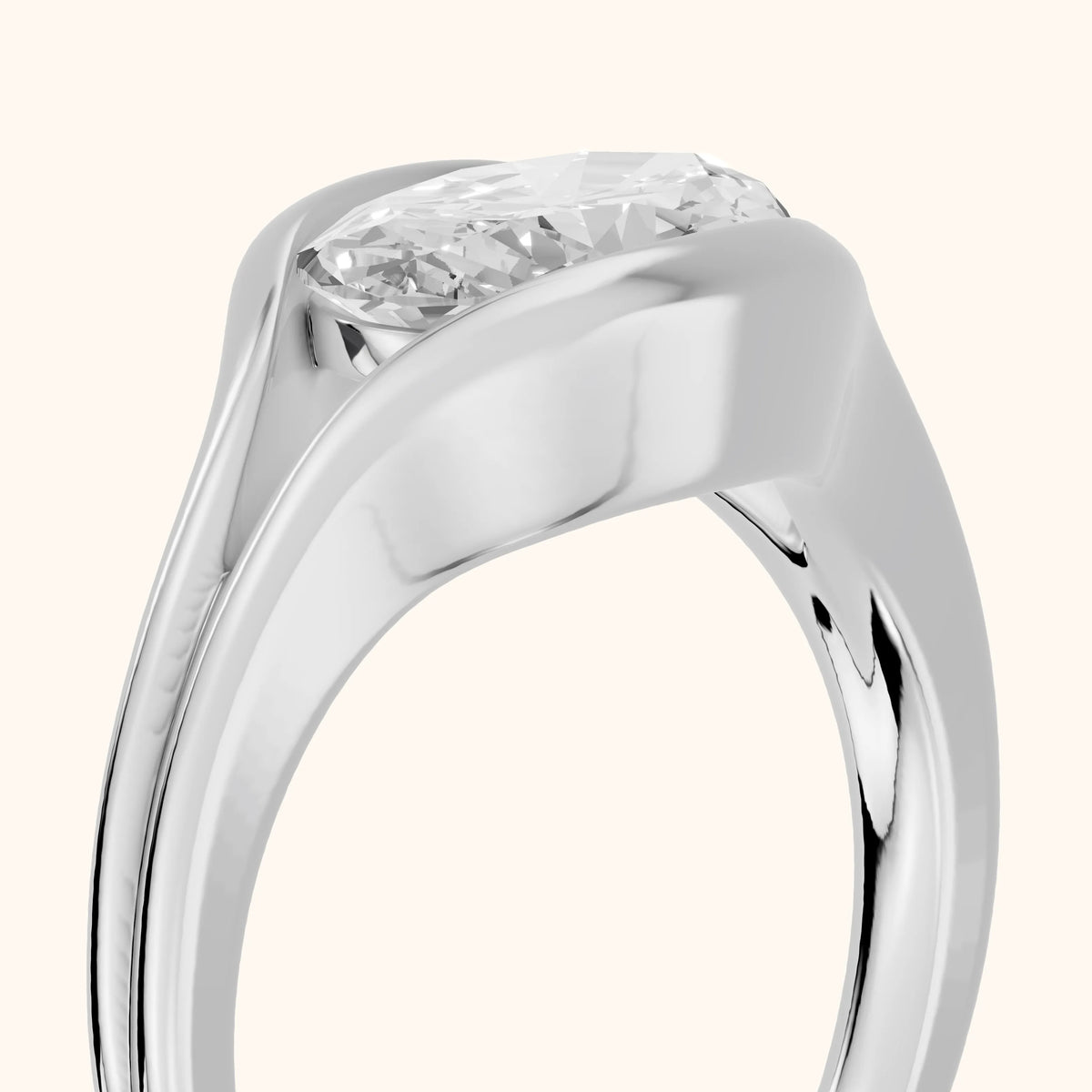 Windsor Half Bezel Solitaire Oval Diamond Engagement Ring in Silver - slant-view.webp