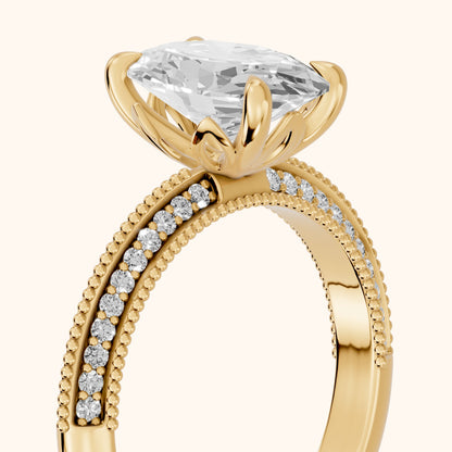 Indie Vintage Milgrain Oval Diamond Engagement Ring in Yellow Gold - slant-view.webp