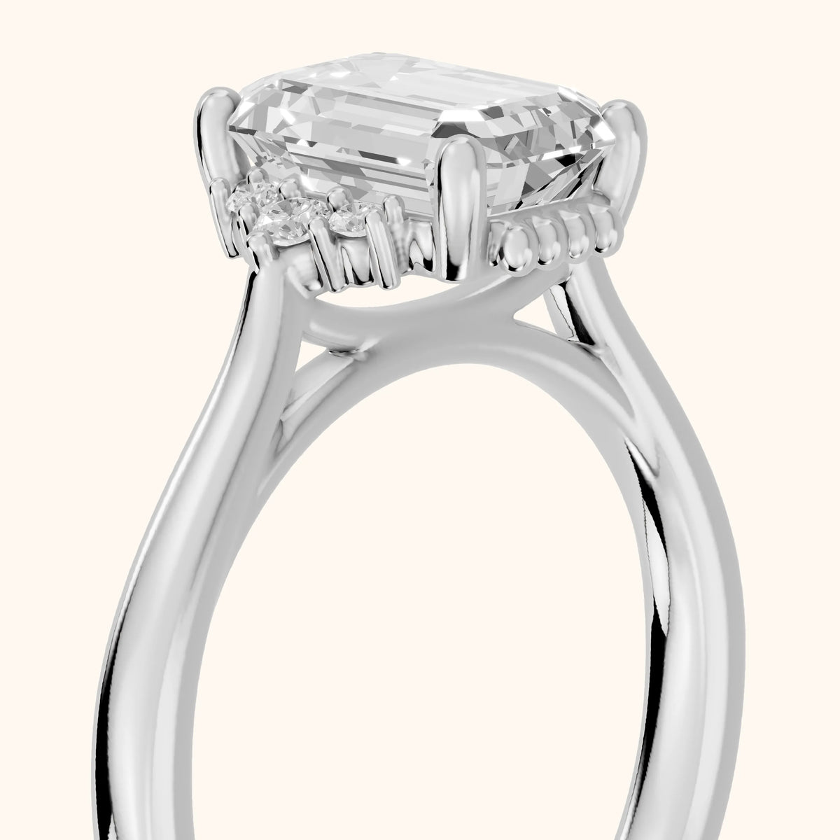 Paola Milgrain Pavé Emerald Diamond Engagement Ring in Platinum - slant-view.webp