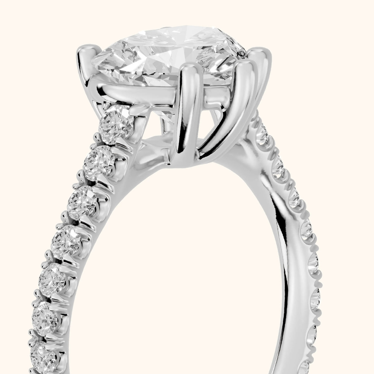 Una Cathedral Pavé Heart Diamond Engagement Ring in Silver - slant-view.webp