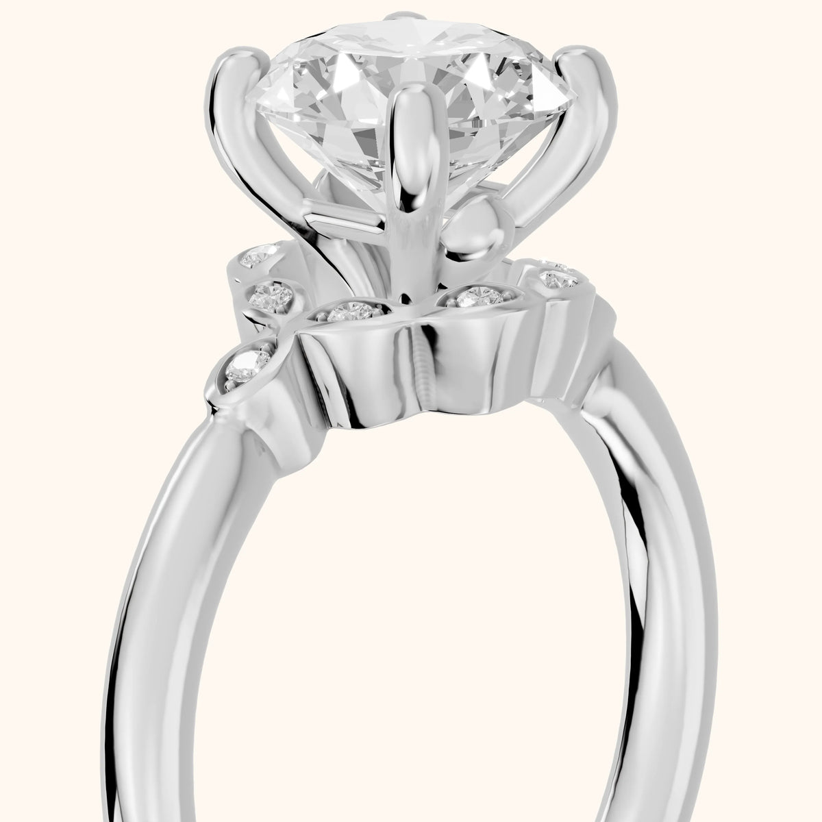 Rachel Petal Round Diamond Engagement Ring in Silver - slant-view.webp