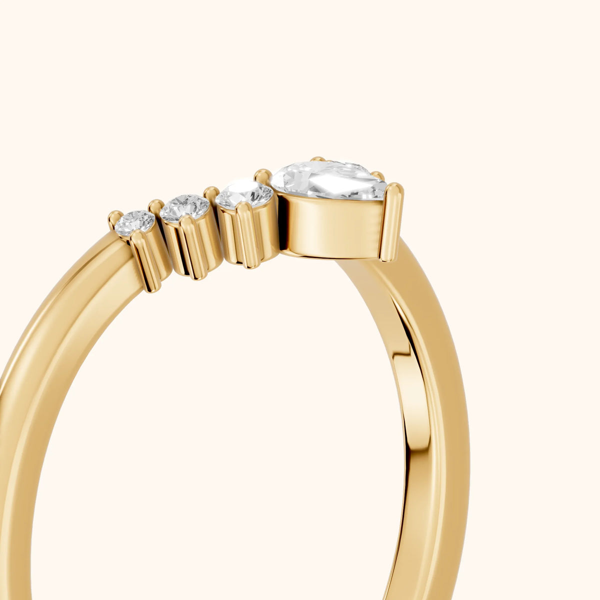 Nisha Curved Pear & Round Diamond Wedding Band in Yellow Gold - slant-view