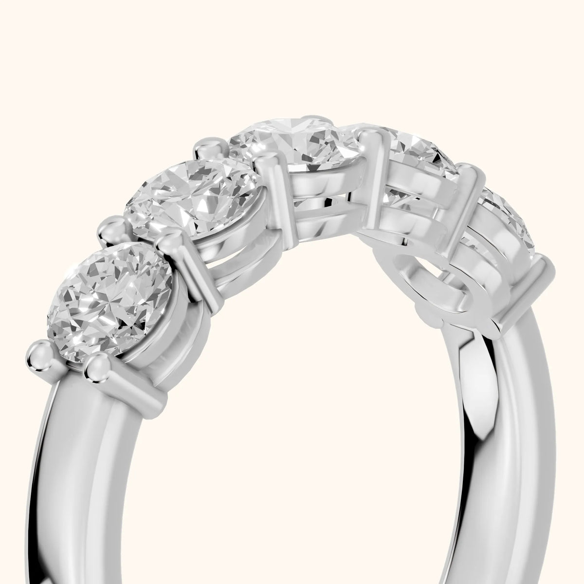 Theia Shared Prong Round Diamond Wedding Band in Platinum - slant-view