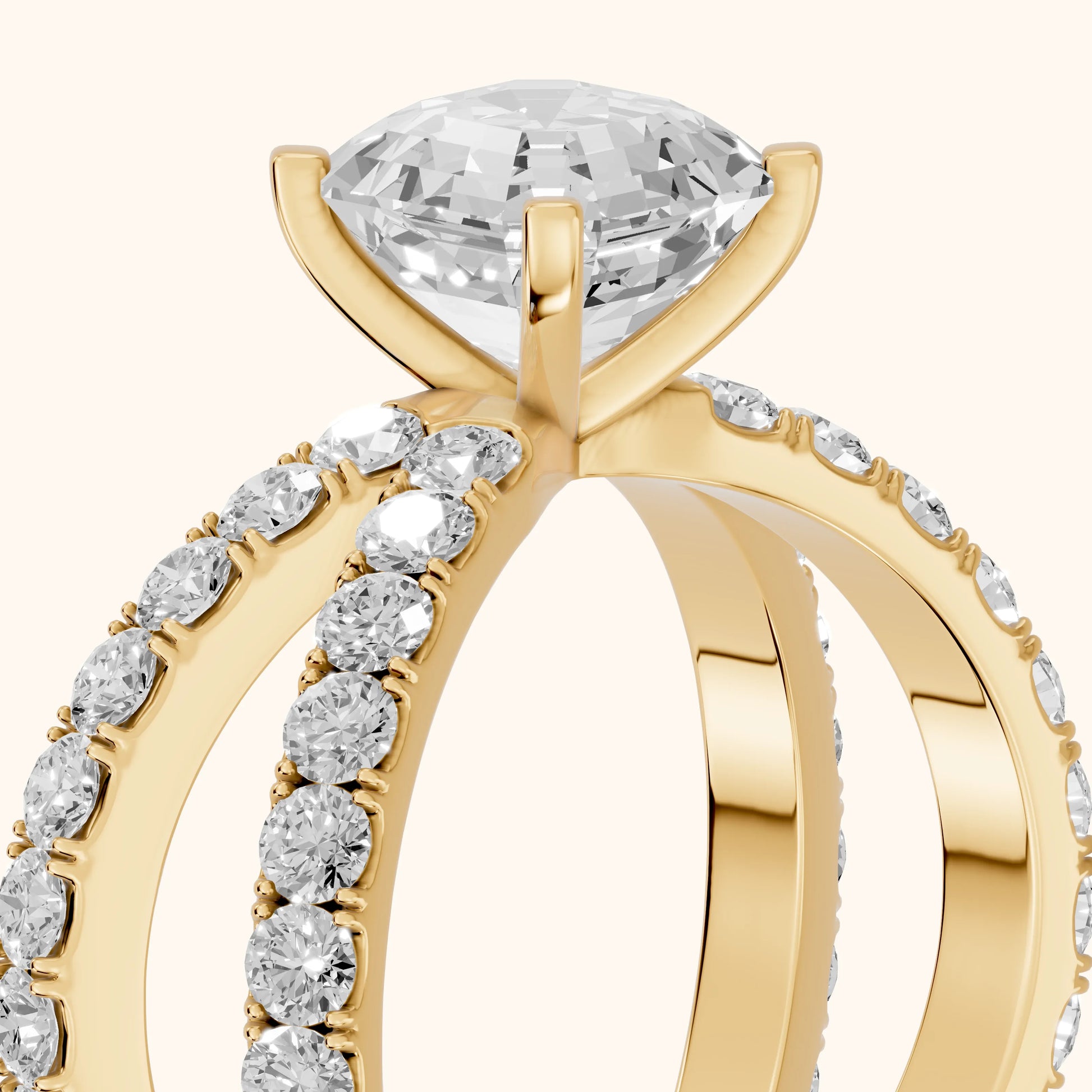 Lior Criss Cross Pavé Asscher Diamond Engagement Ring in Yellow Gold - slant-view.webp