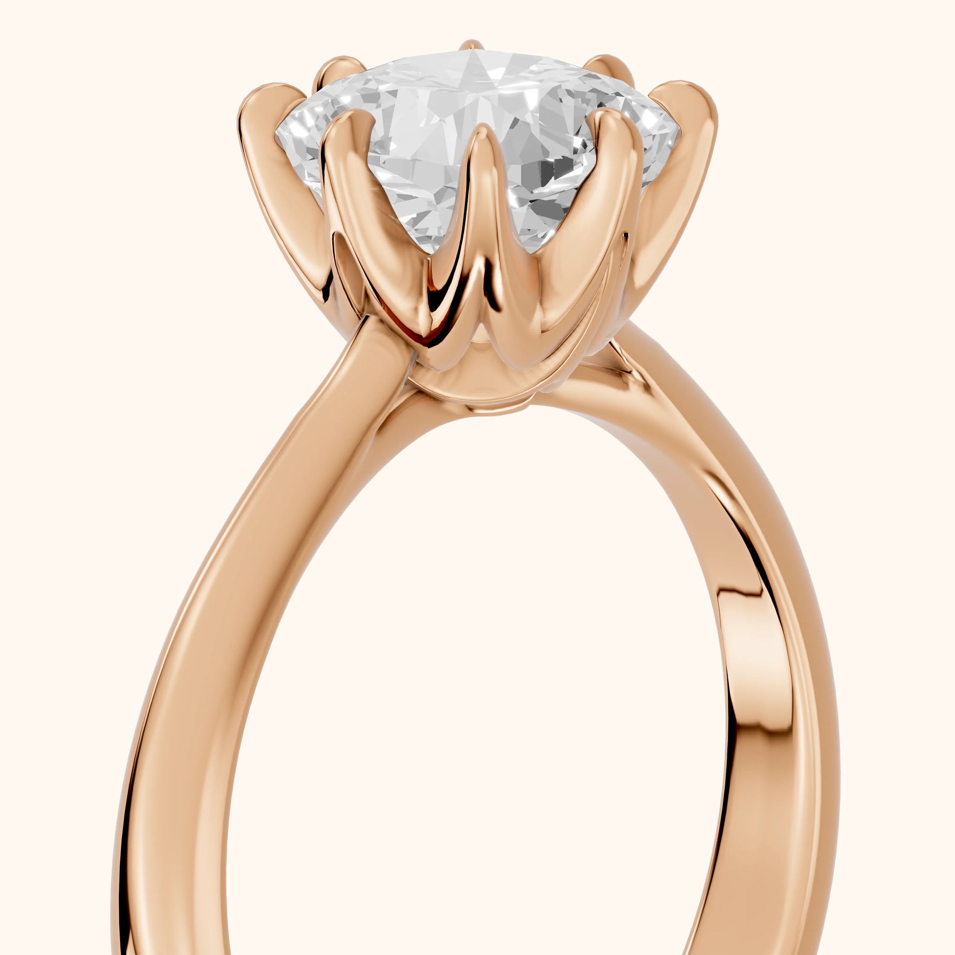 Evie Solitaire Six-Prong Cushion Diamond Engagement Ring in Rose Gold - slant-view.webp
