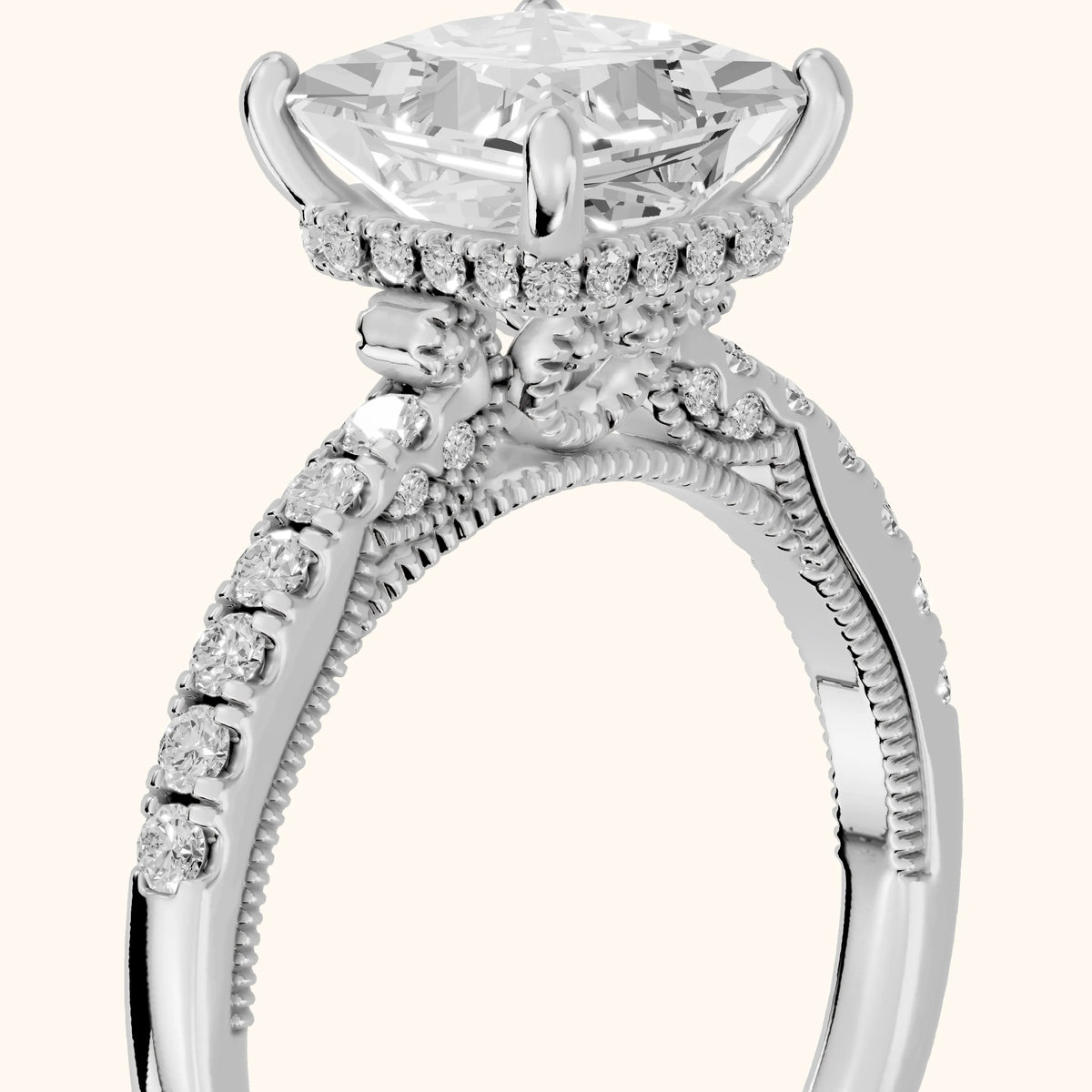 Rialto Hidden Halo Milgrain Princess Diamond Engagement Ring in Silver - slant-view.webp