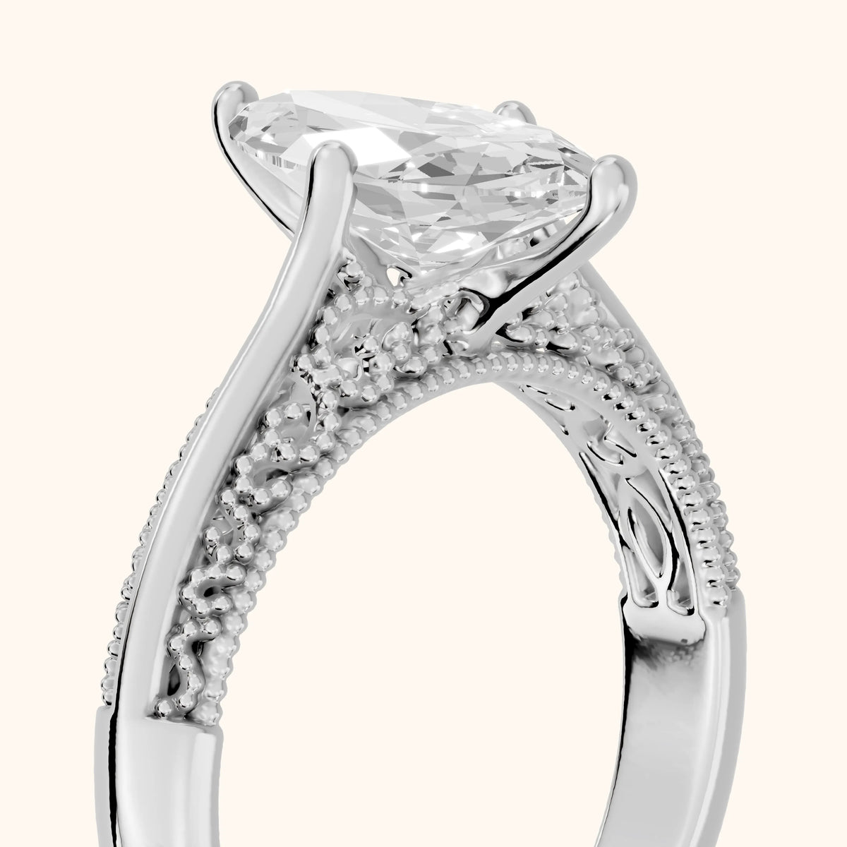 Gillian Vintage Split Shank Marquise Diamond Engagement Ring in Silver - slant-view.webp